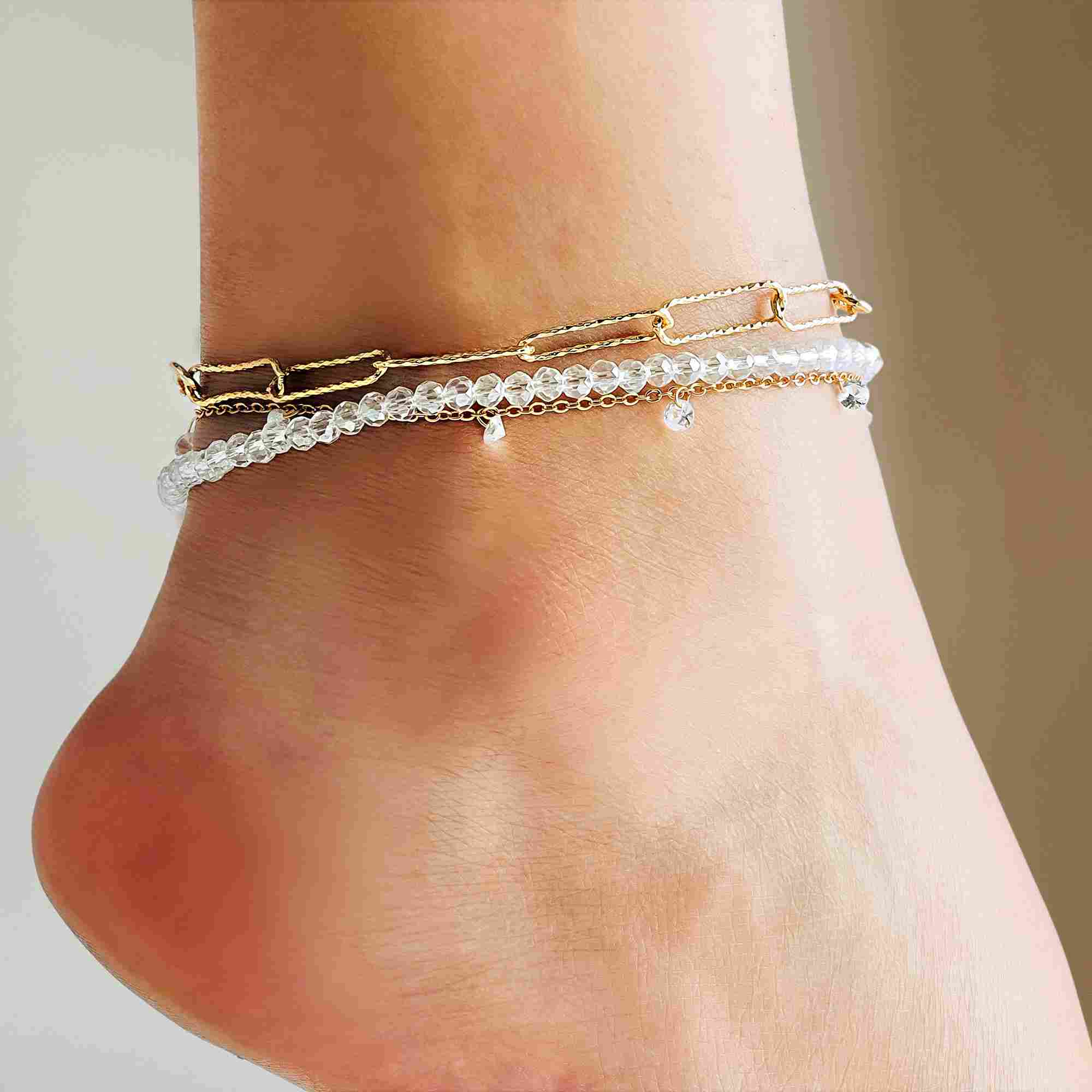 Fayrouz Stones & Gold Beach Anklets Set 