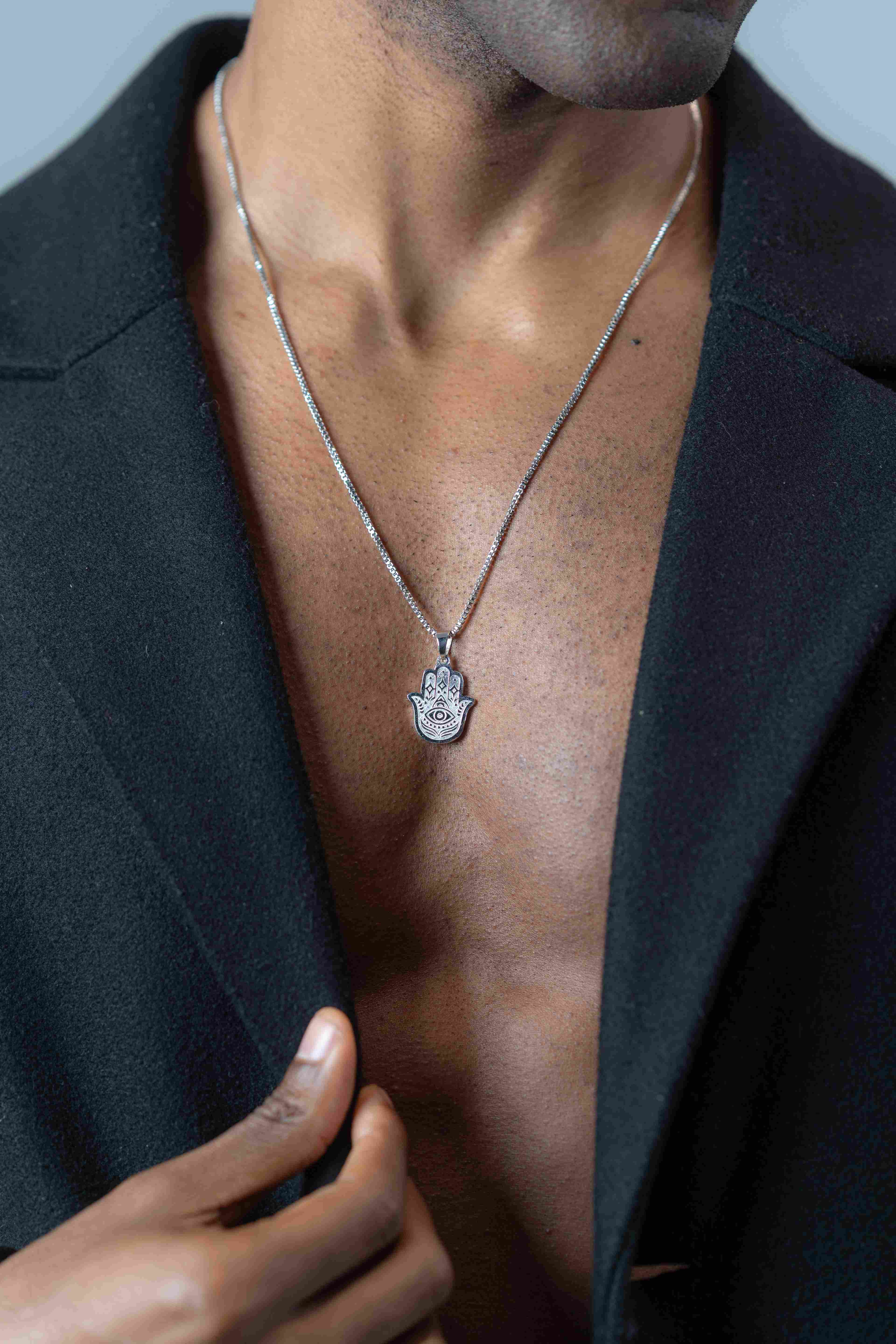 Hamsa Hand Silver Necklace