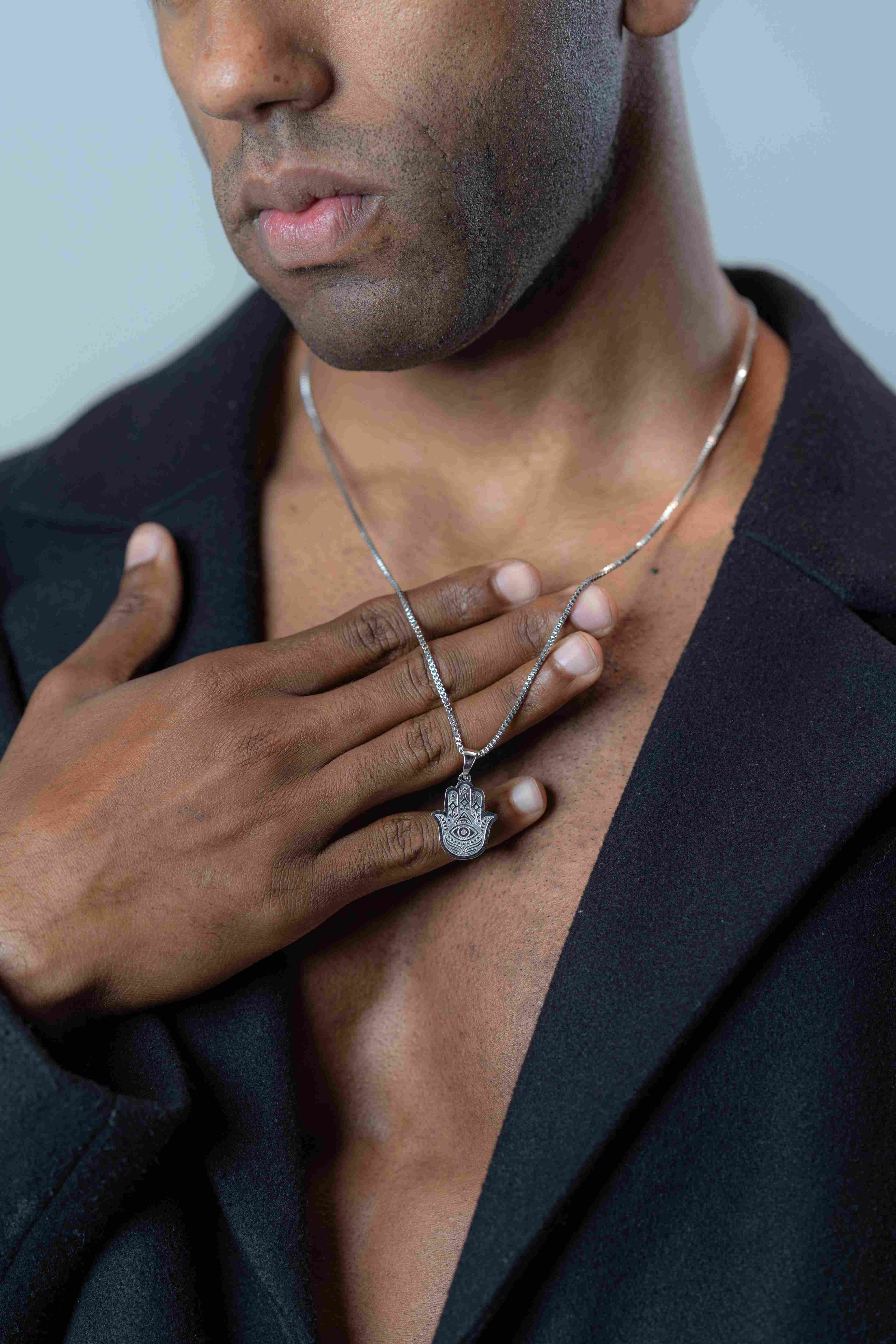 Hamsa Hand Silver Necklace