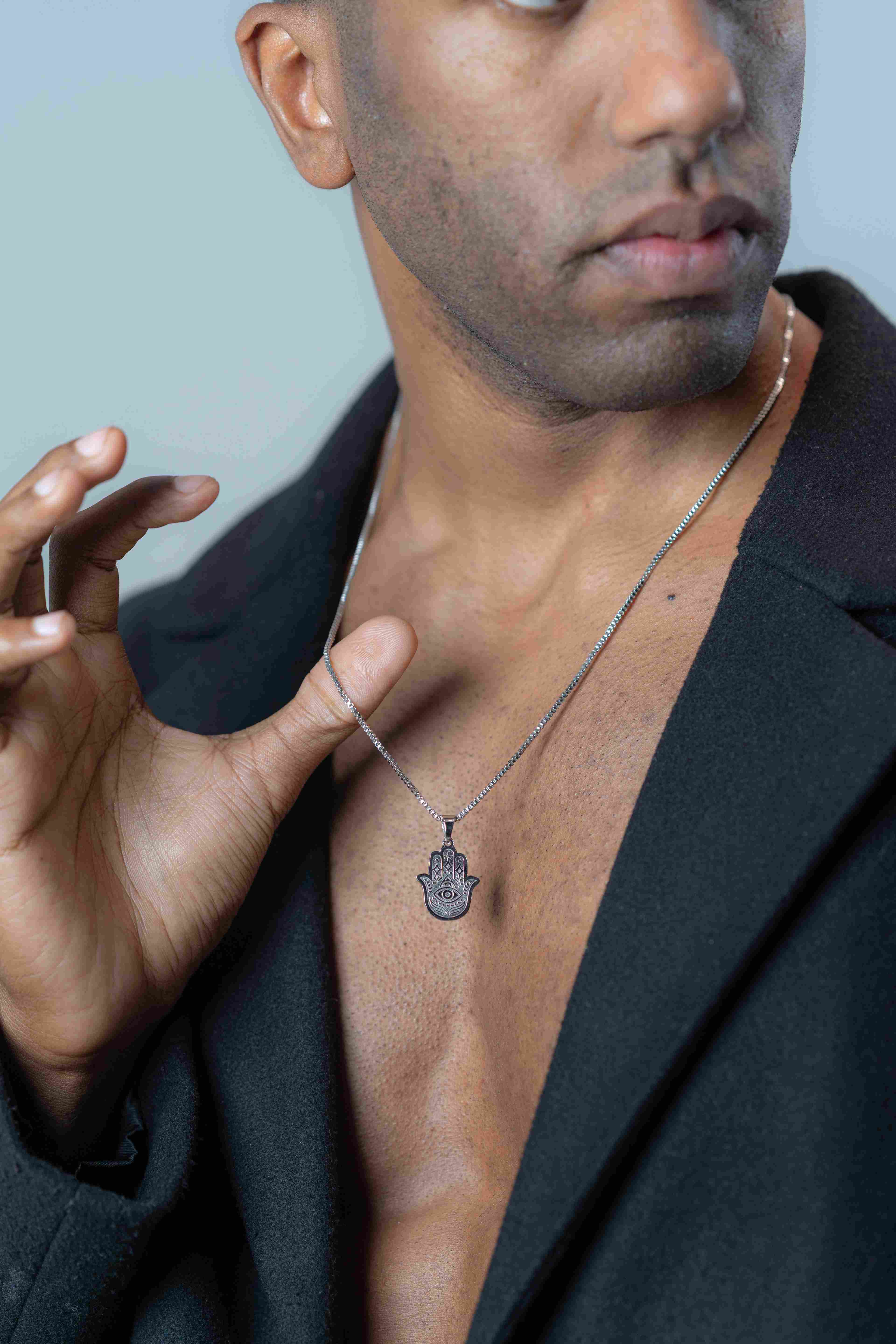 Hamsa Hand Silver Necklace