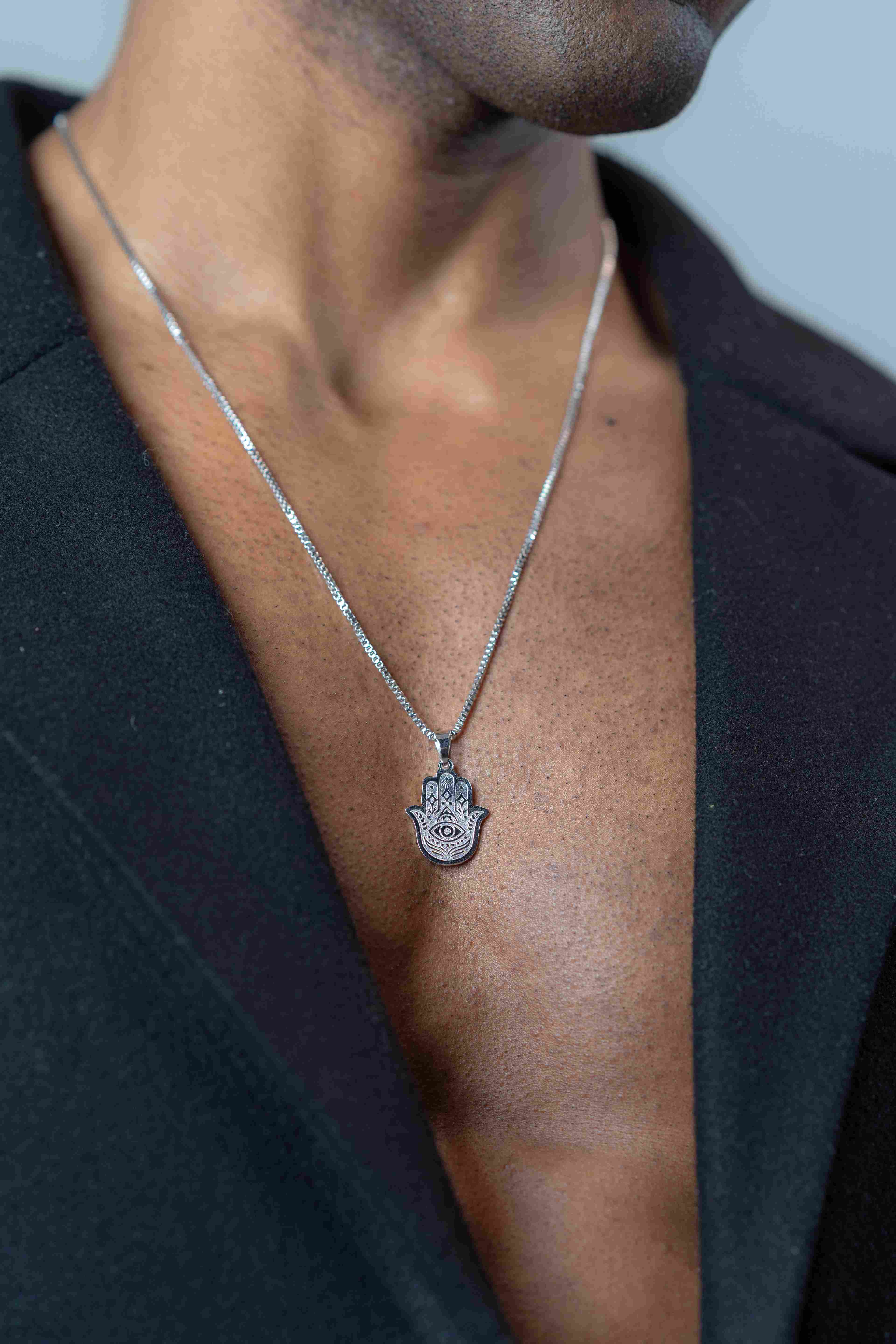 Hamsa Hand Silver Necklace