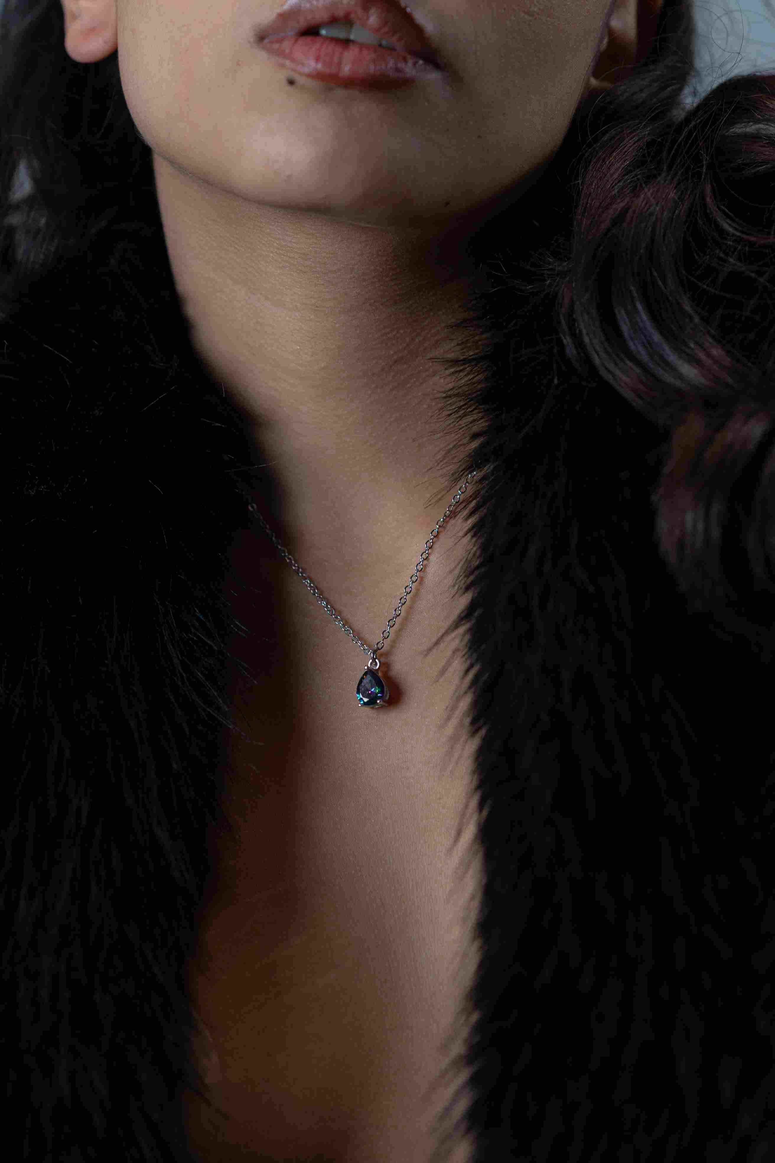 قلادة سيلفر بحجر زركون - aquamarine