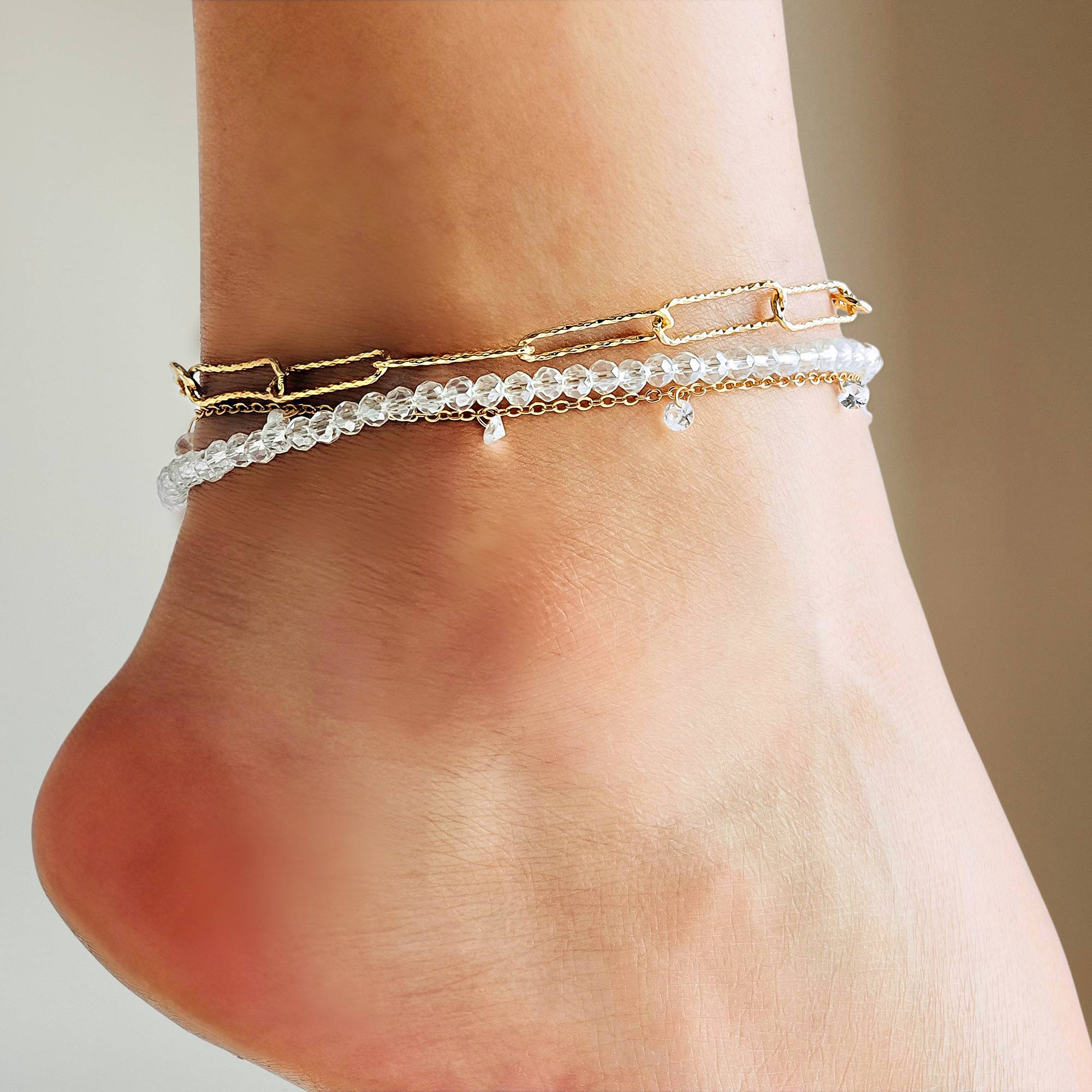 Fayrouz Stones & Gold Beach Anklets Set 