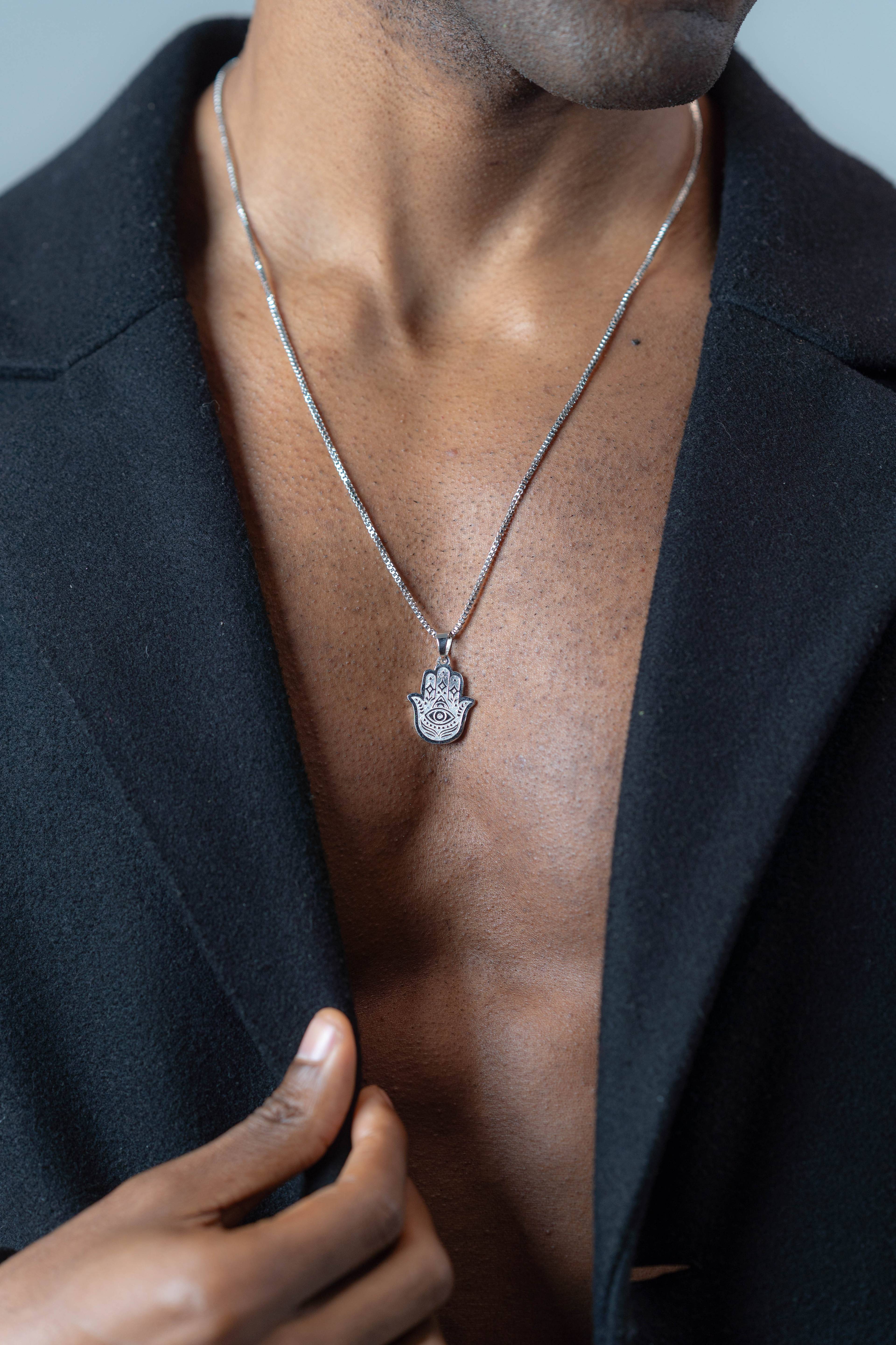 Hamsa Hand Silver Necklace