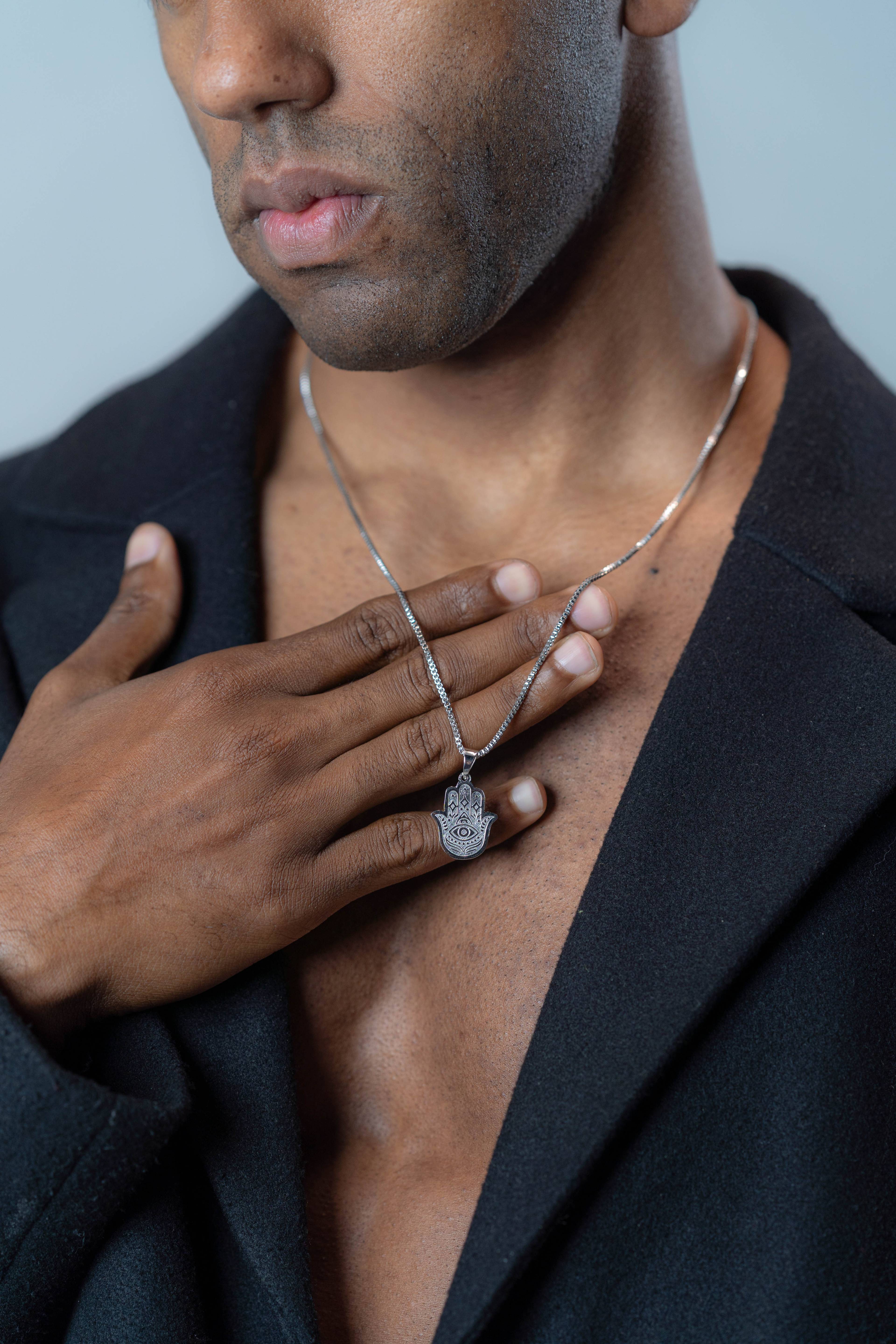 Hamsa Hand Silver Necklace