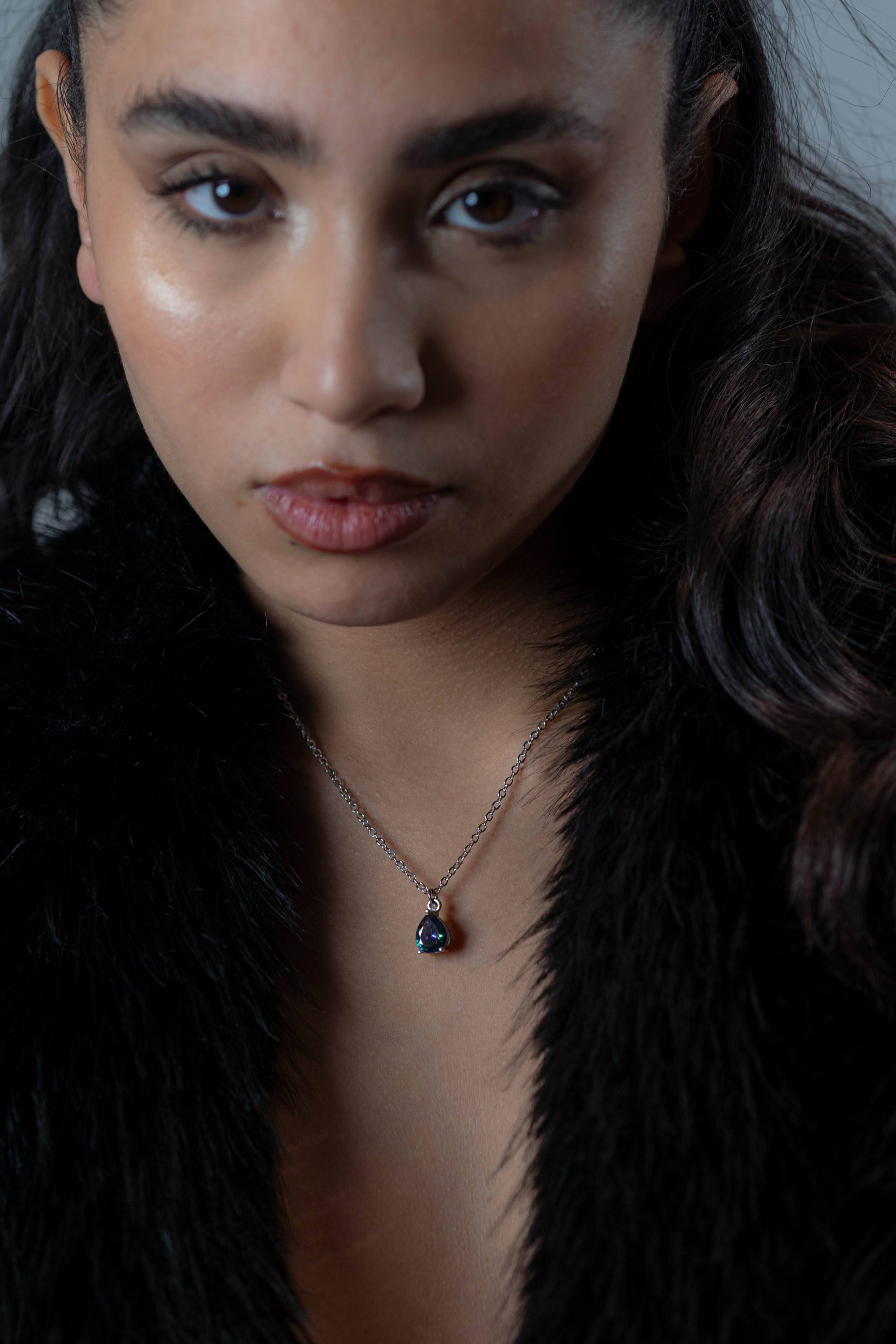 قلادة سيلفر بحجر زركون - aquamarine