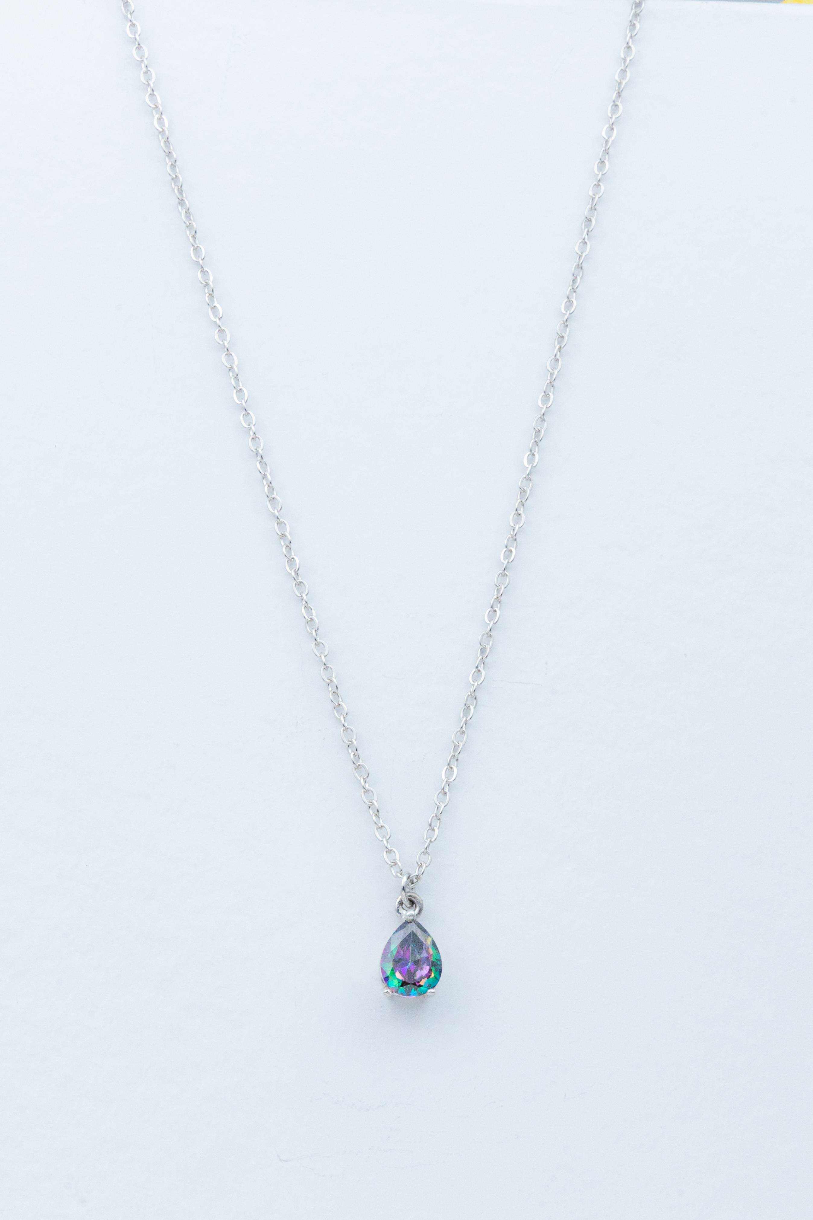 قلادة سيلفر بحجر زركون - aquamarine