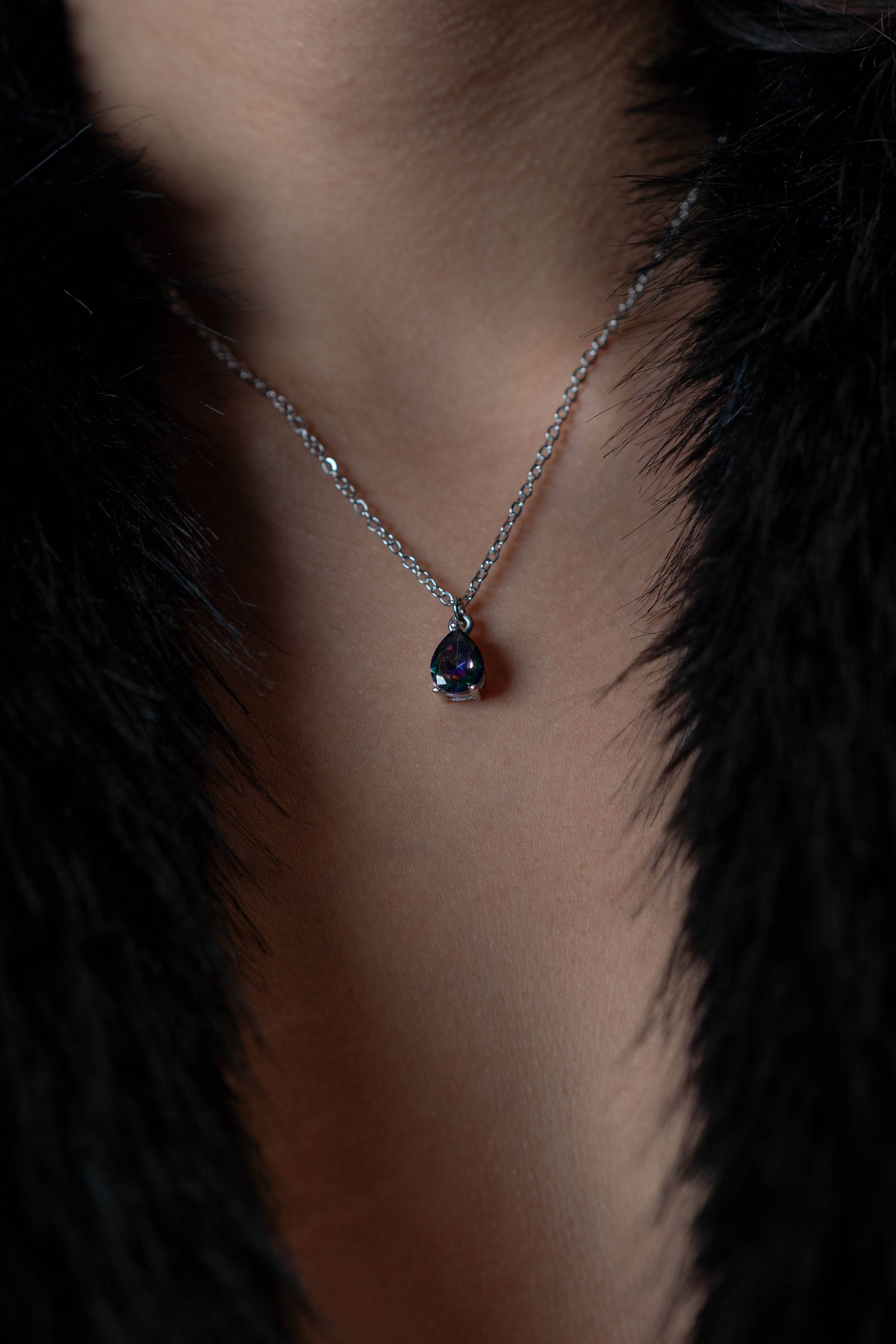 قلادة سيلفر بحجر زركون - aquamarine